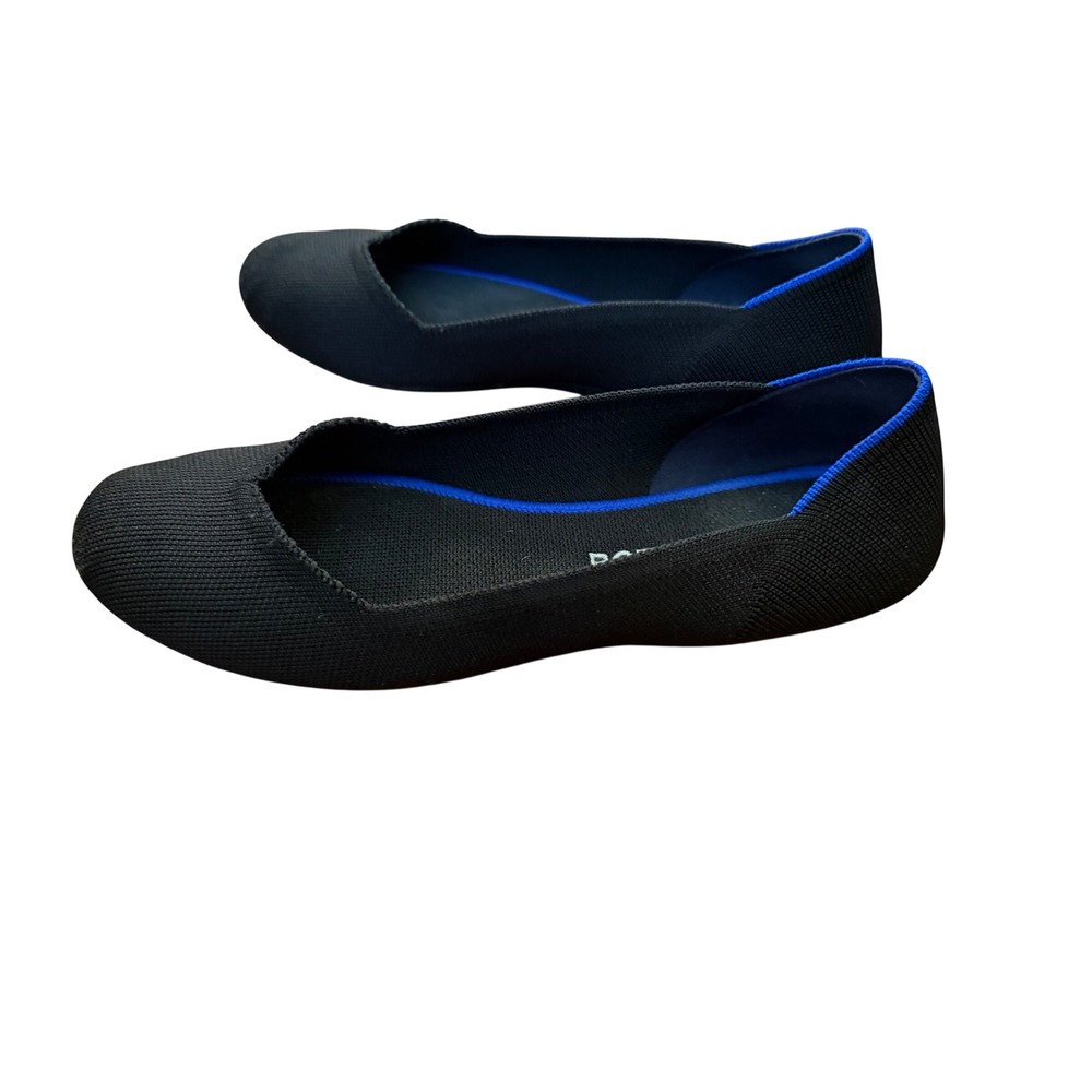 Rothy's Black Knit Ballet Flats Blue Trim Women's Size 9.5 Excellent Pre-Loved